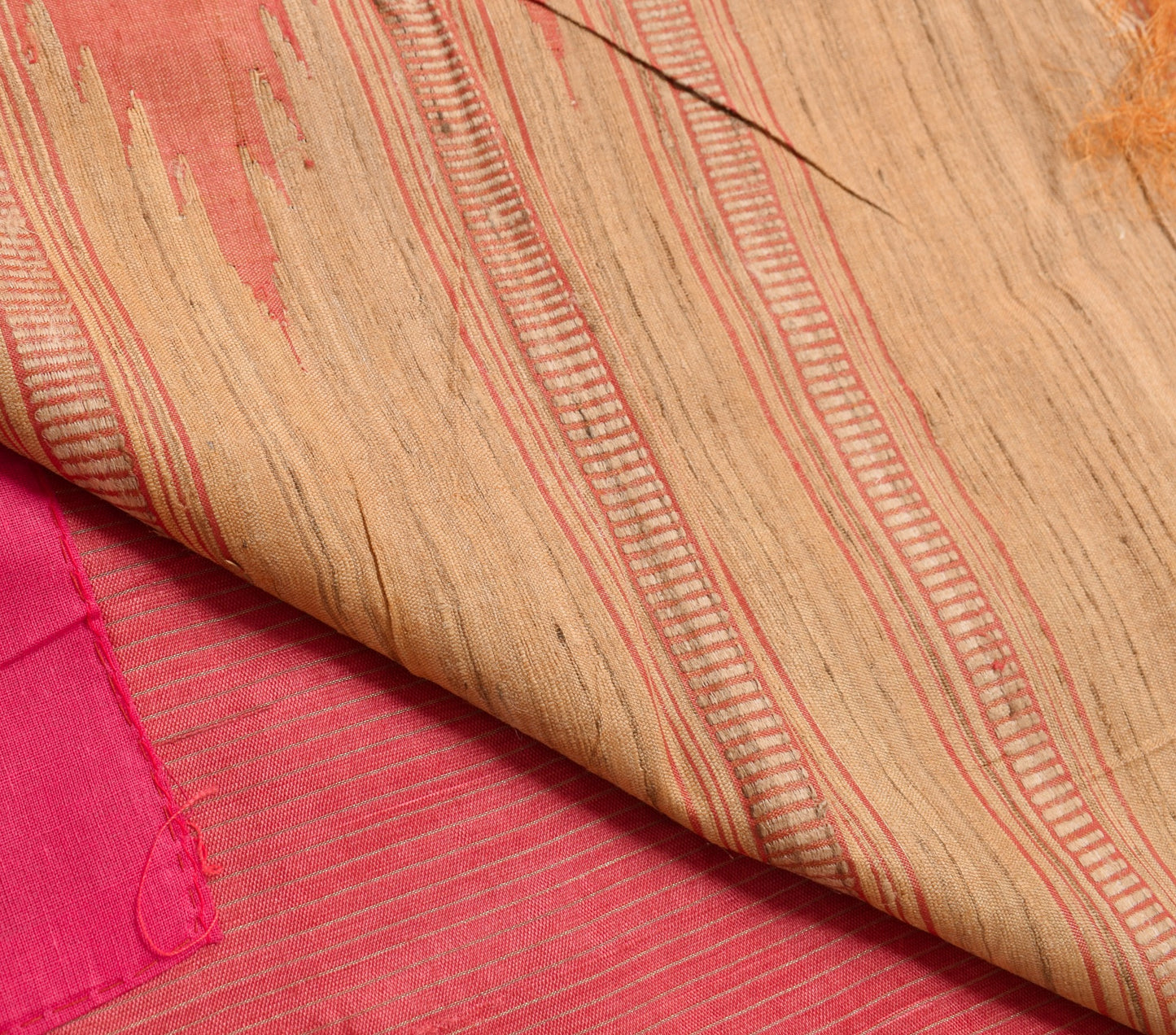 Sushila Vintage Pink Saree Pure Tussar With Khadi Border Pallu Woven Sari Fabric