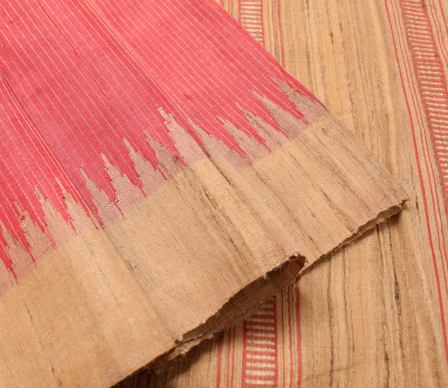 Sushila Vintage Pink Saree Pure Tussar With Khadi Border Pallu Woven Sari Fabric