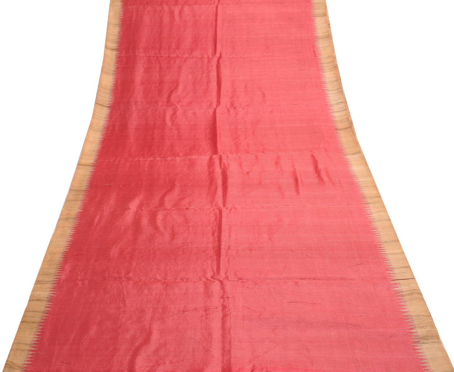 Sushila Vintage Pink Saree Pure Tussar With Khadi Border Pallu Woven Sari Fabric