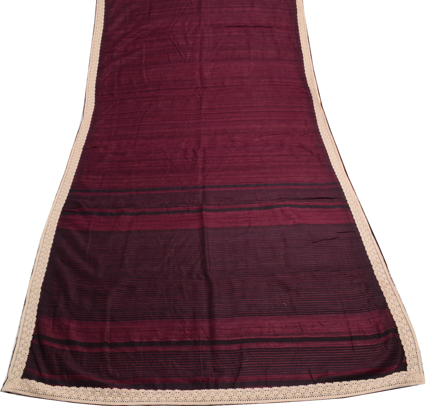 Sushila Vintage Maroon & Black Saree 100% Pure Khadi Crochet Border Sari Fabric