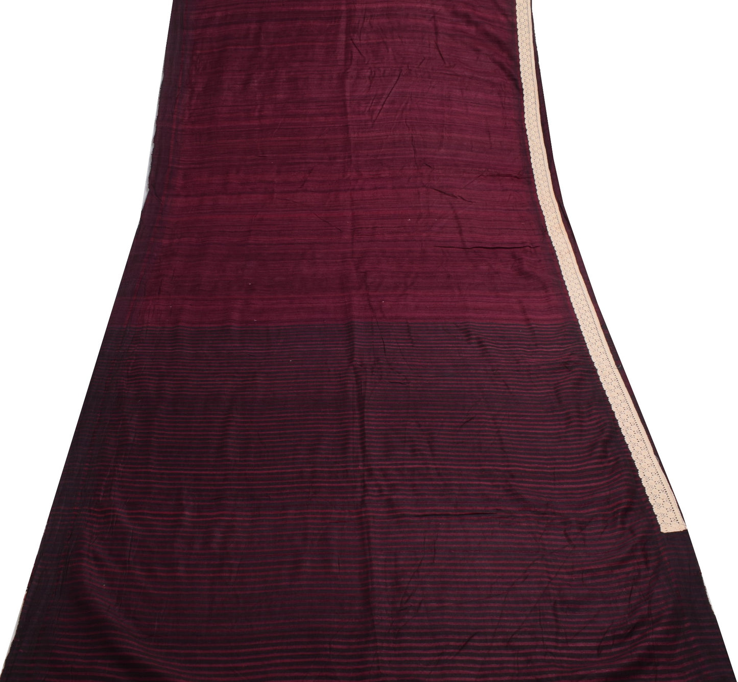 Sushila Vintage Maroon & Black Saree 100% Pure Khadi Crochet Border Sari Fabric