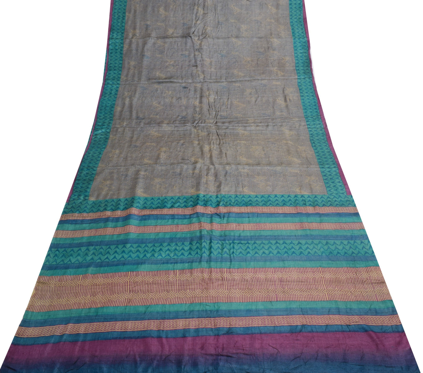 Sushila Vintage Hand Block Printed Saree 100% Pure Tussar Silk Soft Sari Fabric