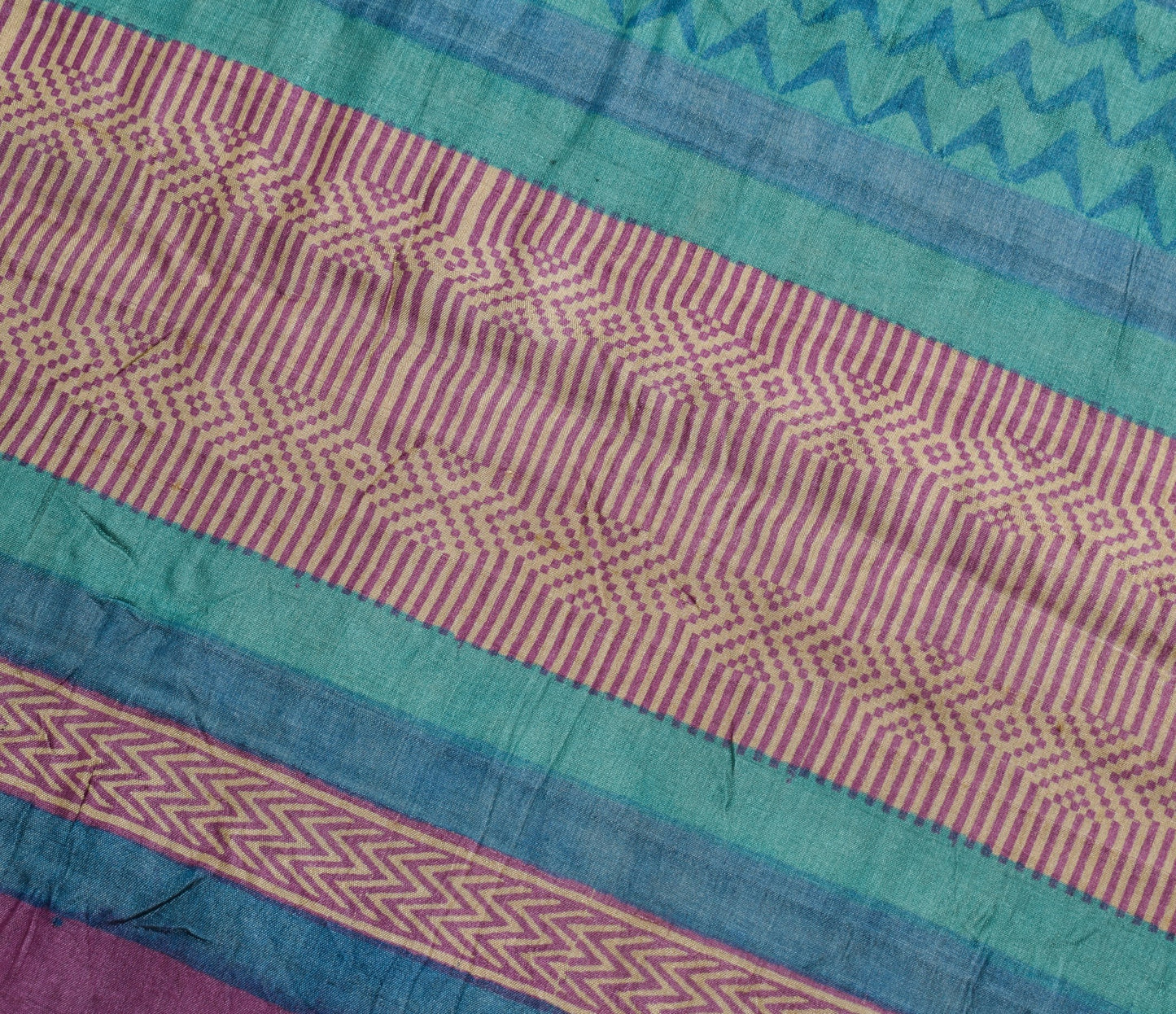 Sushila Vintage Hand Block Printed Saree 100% Pure Tussar Silk Soft Sari Fabric