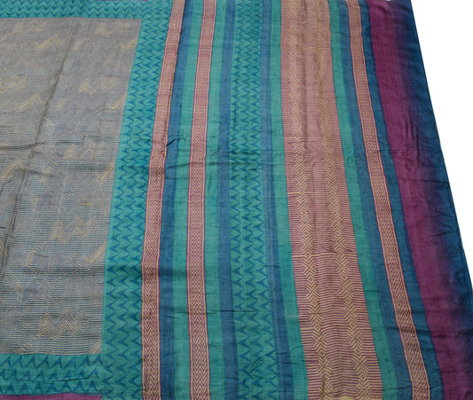 Sushila Vintage Hand Block Printed Saree 100% Pure Tussar Silk Soft Sari Fabric