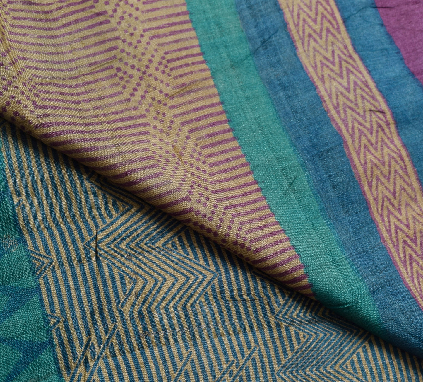 Sushila Vintage Hand Block Printed Saree 100% Pure Tussar Silk Soft Sari Fabric