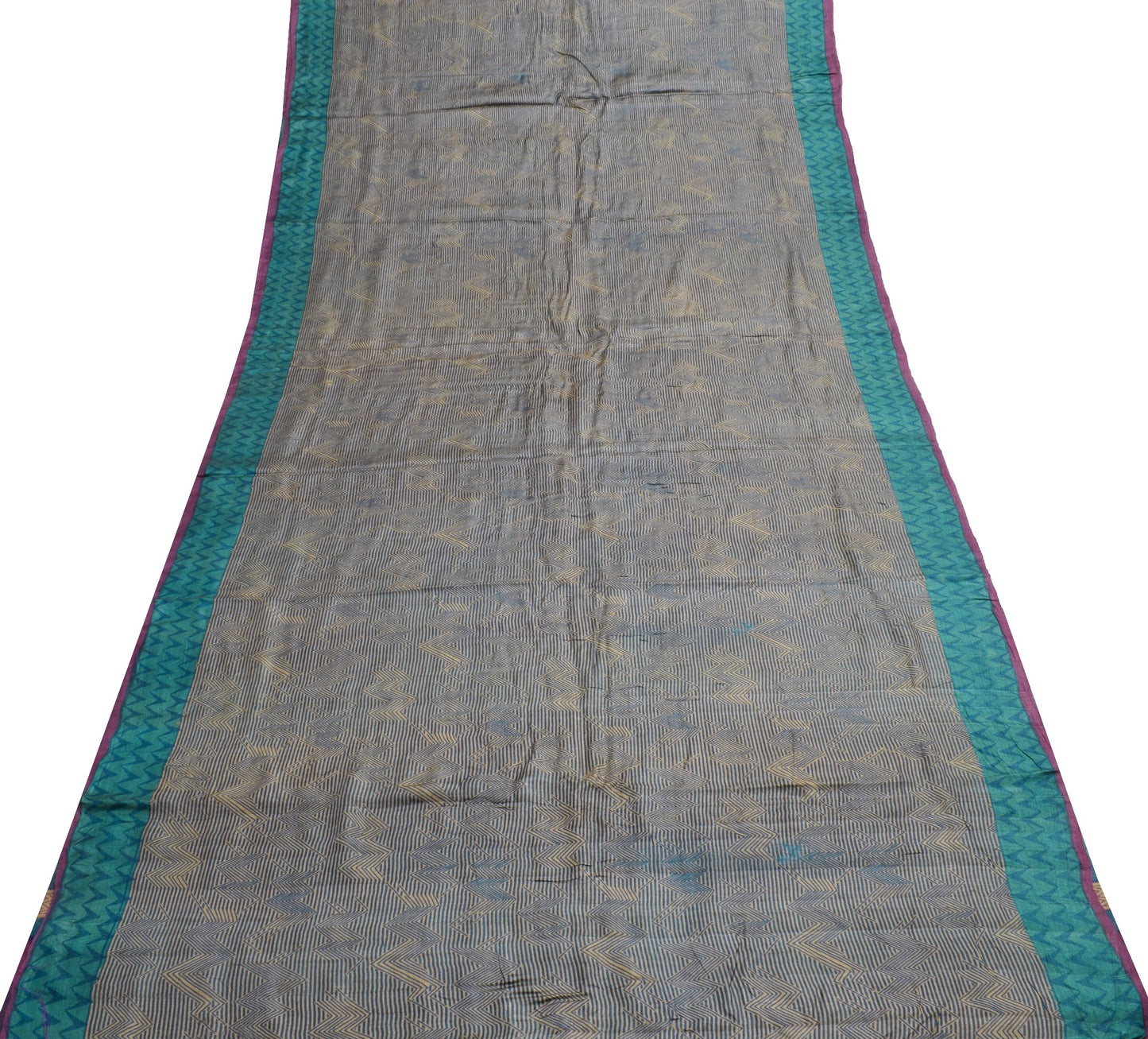 Sushila Vintage Hand Block Printed Saree 100% Pure Tussar Silk Soft Sari Fabric