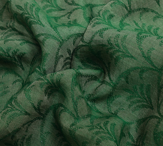 Sushila Vintage Green Floral Saree Pure Cotton Silk All Over Woven Sari Fabric