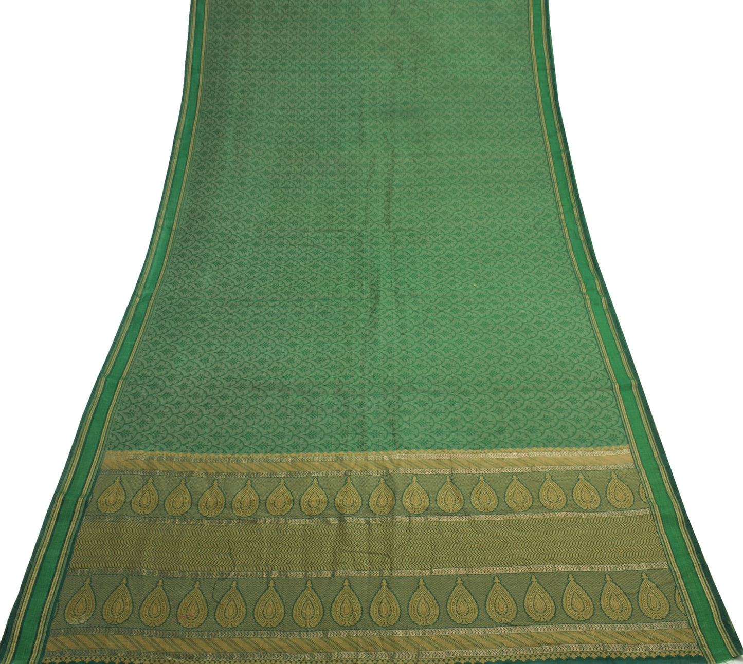 Sushila Vintage Green Floral Saree Pure Cotton Silk All Over Woven Sari Fabric