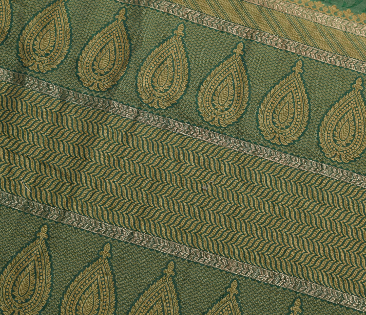 Sushila Vintage Green Floral Saree Pure Cotton Silk All Over Woven Sari Fabric