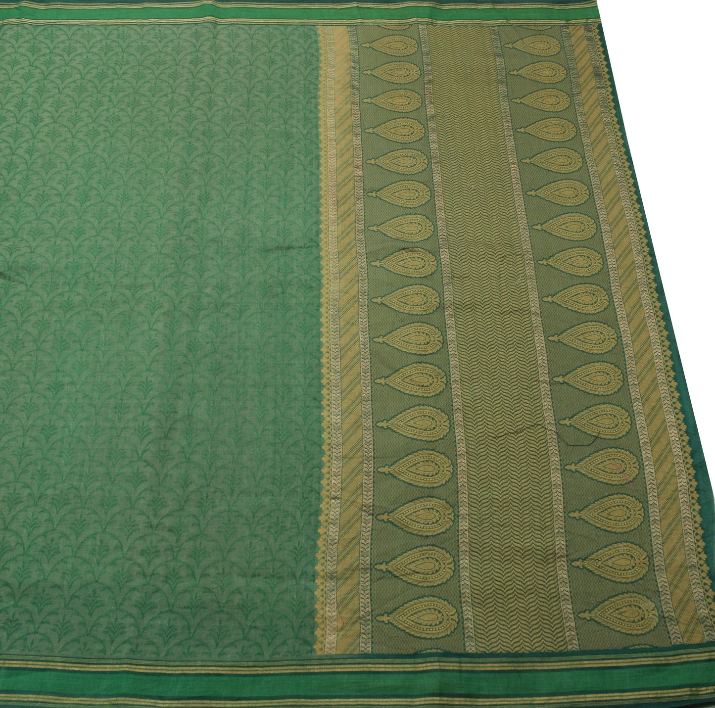 Sushila Vintage Green Floral Saree Pure Cotton Silk All Over Woven Sari Fabric