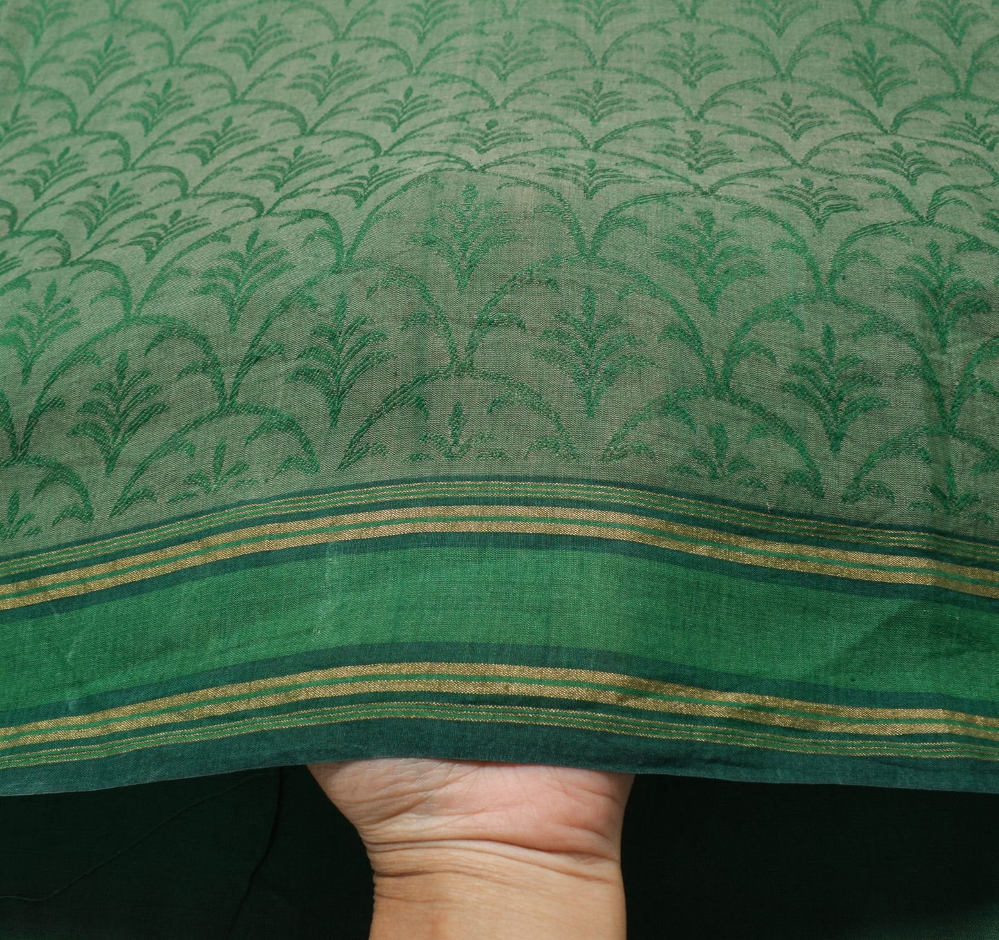 Sushila Vintage Green Floral Saree Pure Cotton Silk All Over Woven Sari Fabric