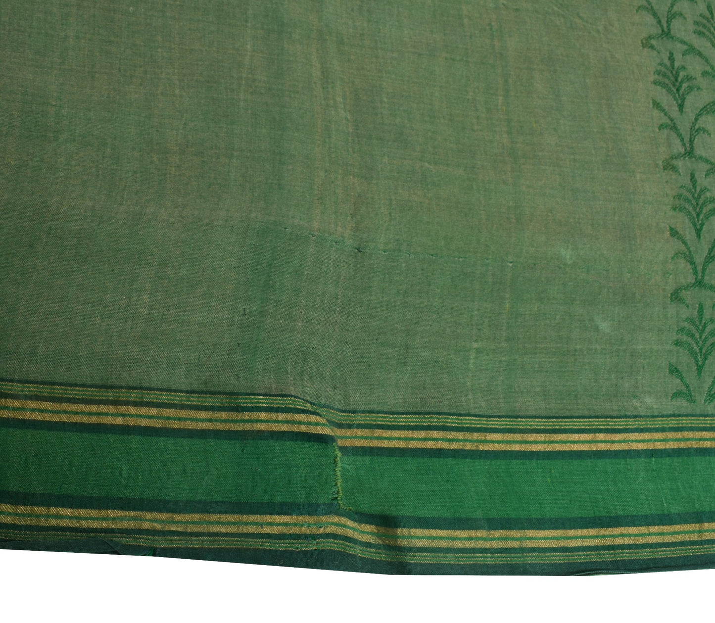 Sushila Vintage Green Floral Saree Pure Cotton Silk All Over Woven Sari Fabric