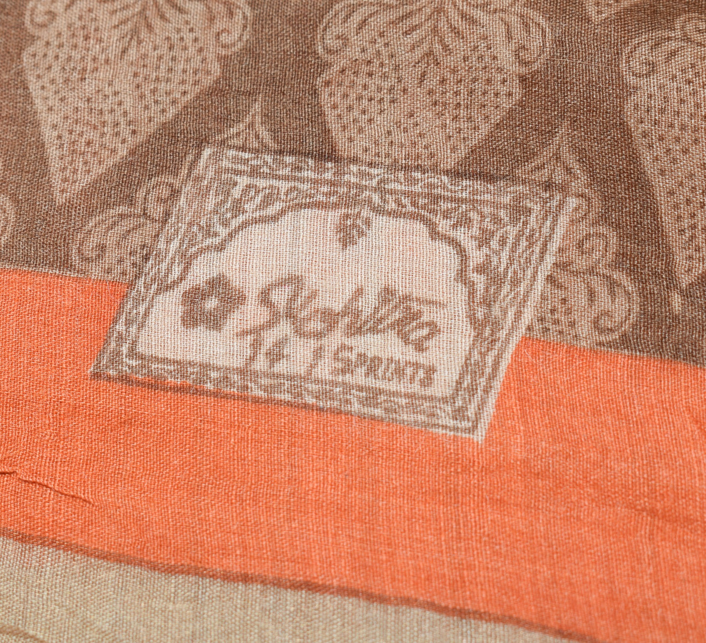 Sushila Vintage Brown Branded Saree Pure Woolen Embroidered&Printed Sari Fabric