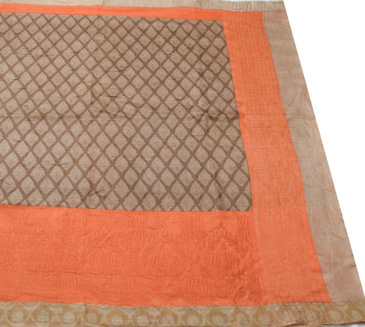 Sushila Vintage Brown Branded Saree Pure Woolen Embroidered&Printed Sari Fabric