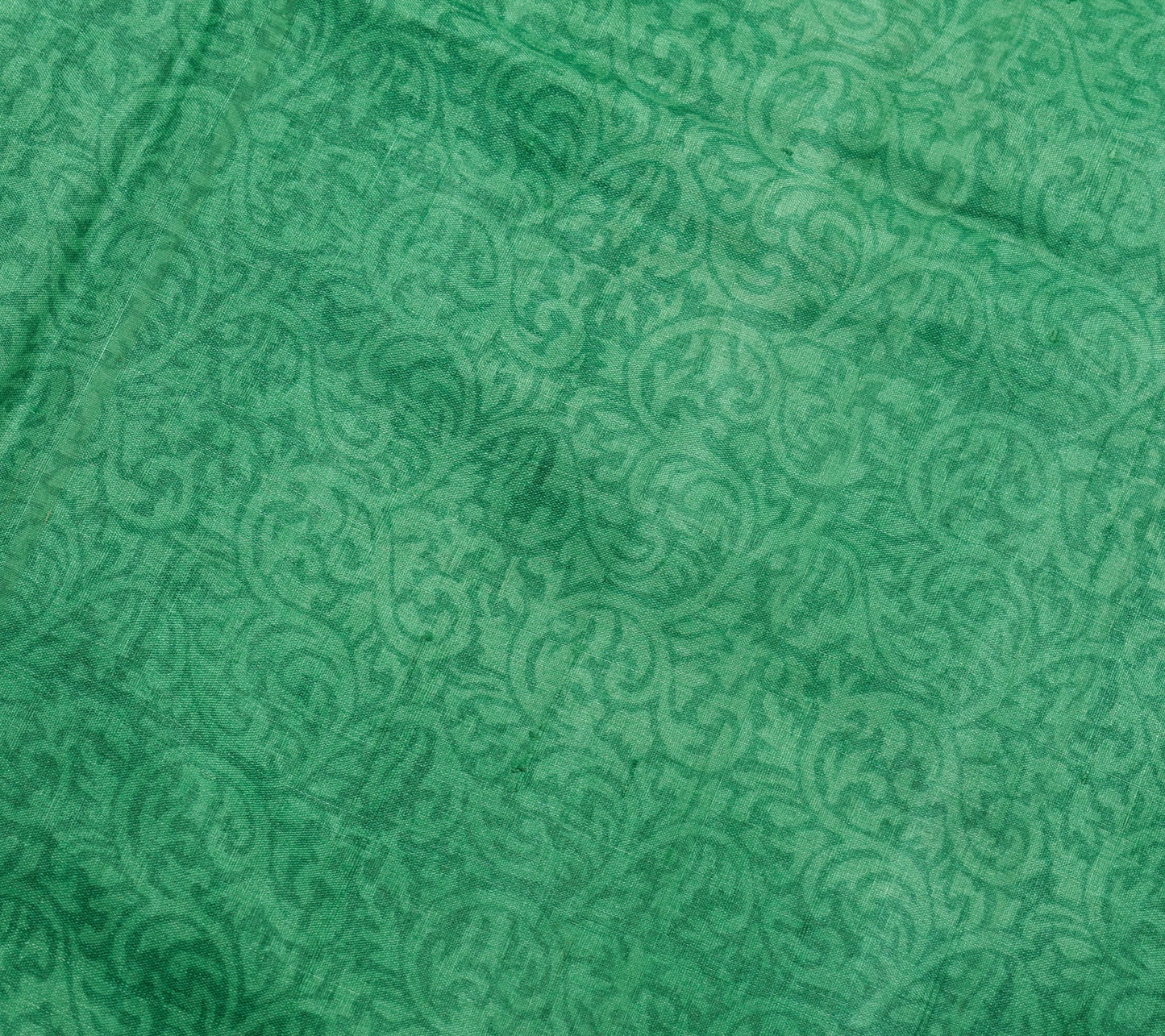 Sushila Vintage Pure Tussar Silk Saree Hand Block Printed Green Soft Sari Fabric