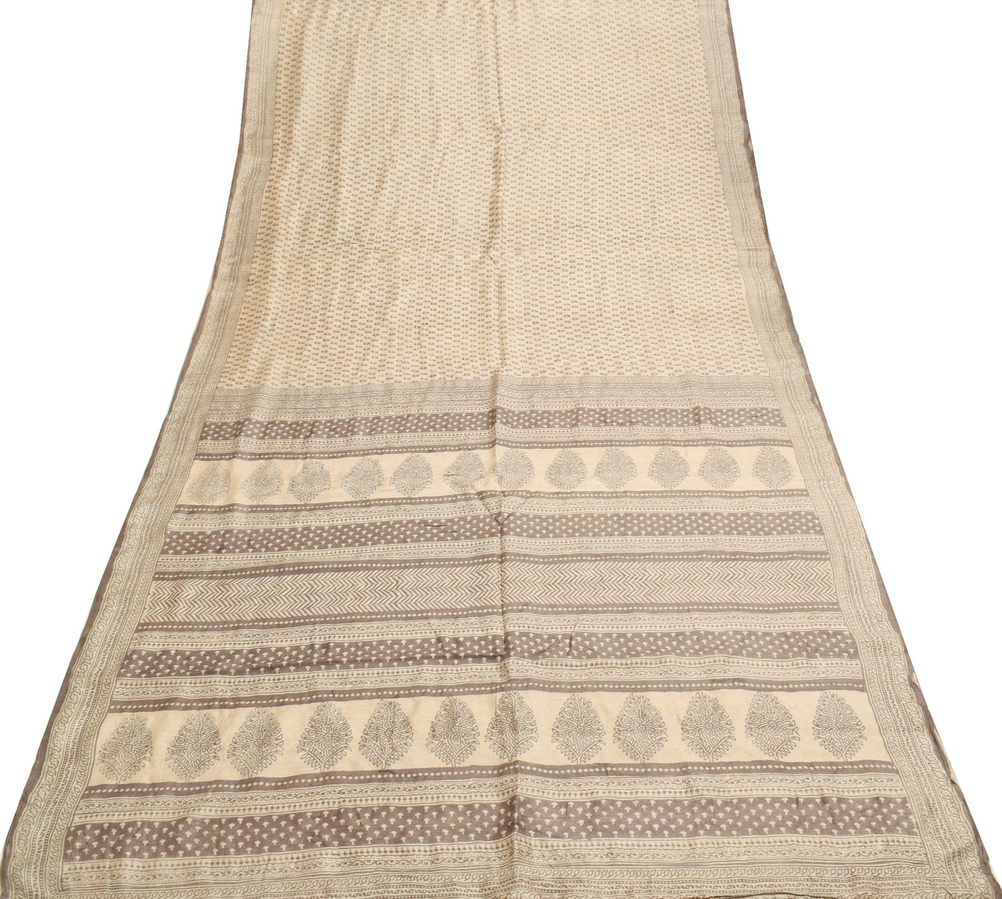 Sushila Vintage 100% Pure Tussar Silk Saree Hand Block Printed Soft Sari Fabric