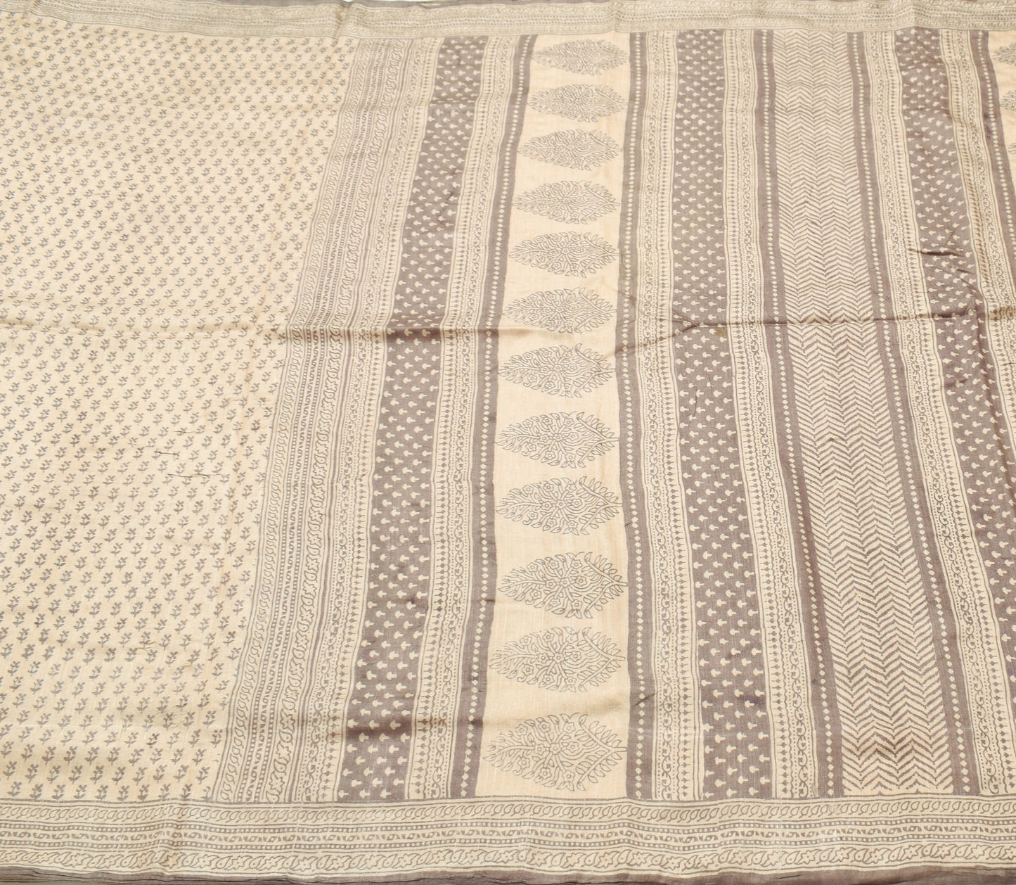 Sushila Vintage 100% Pure Tussar Silk Saree Hand Block Printed Soft Sari Fabric