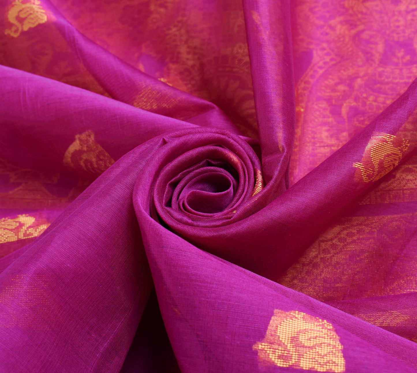 Sushila Vintage Pure Cotton Saree with Peacock Motifs Magenta Indian Sari Fabric