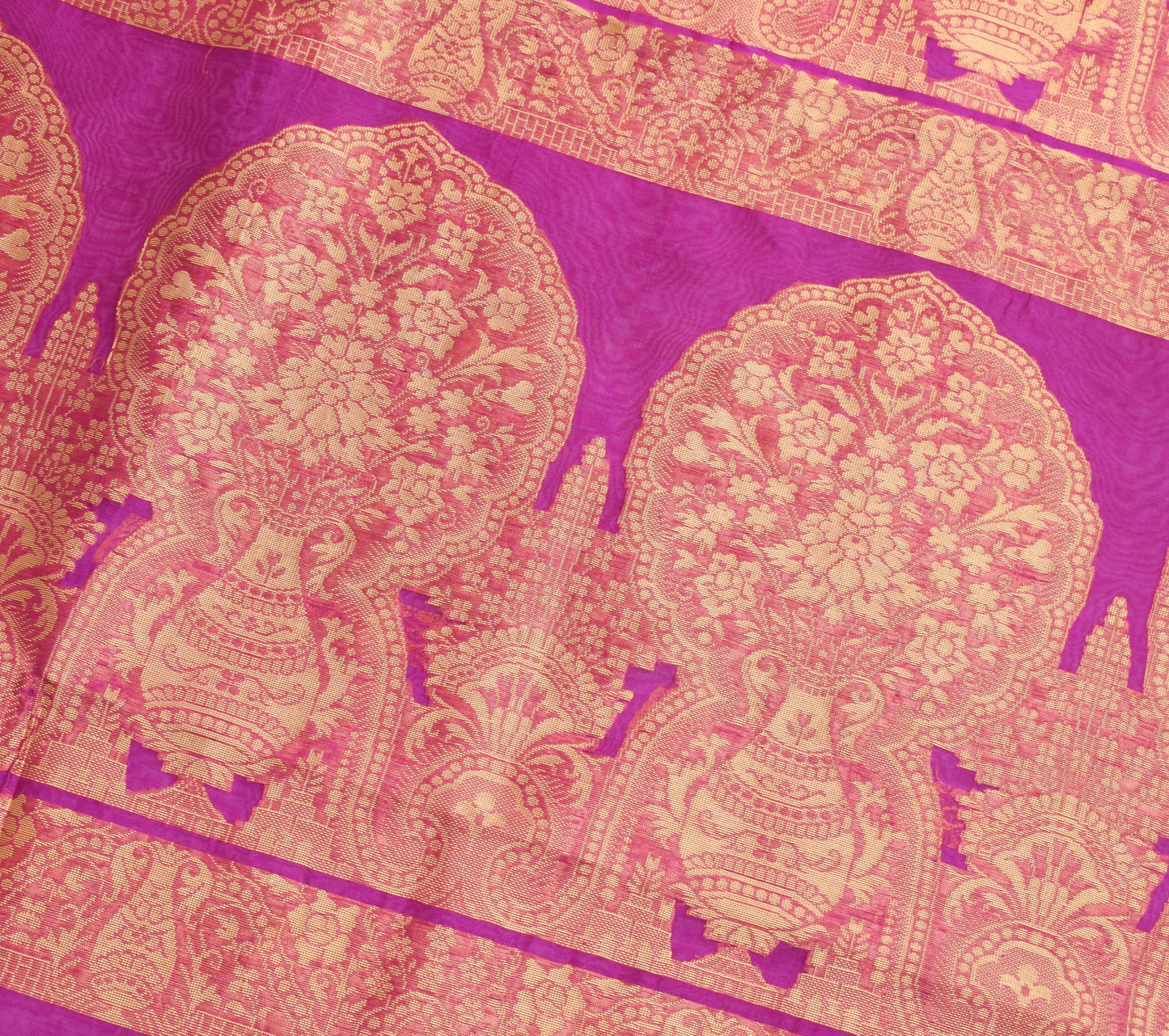 Sushila Vintage Pure Cotton Saree with Peacock Motifs Magenta Indian Sari Fabric