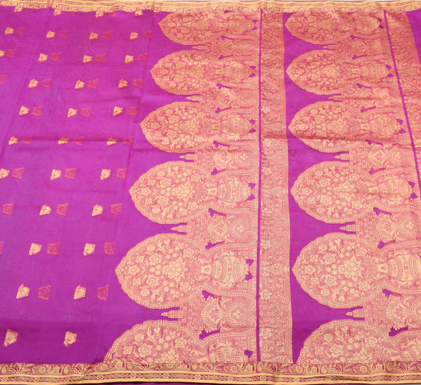 Sushila Vintage Pure Cotton Saree with Peacock Motifs Magenta Indian Sari Fabric