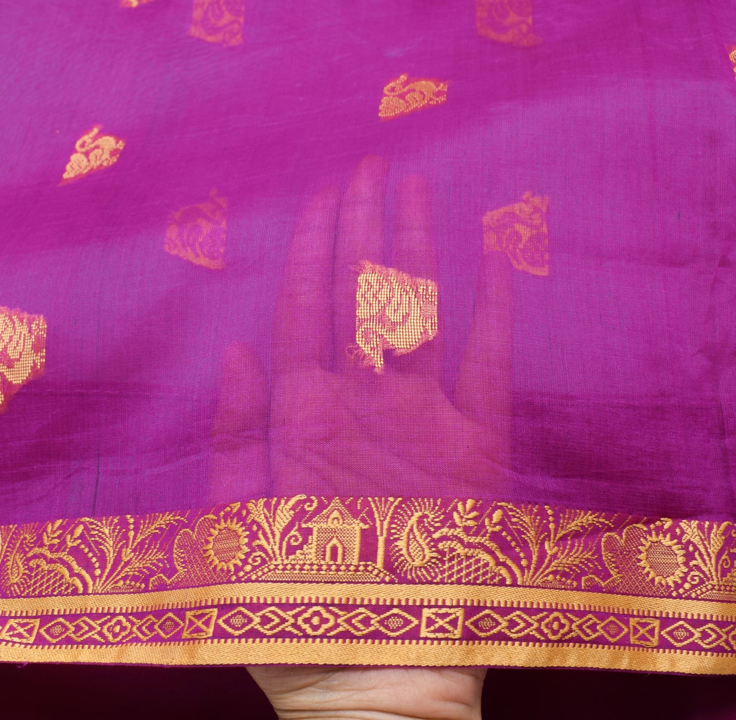 Sushila Vintage Pure Cotton Saree with Peacock Motifs Magenta Indian Sari Fabric