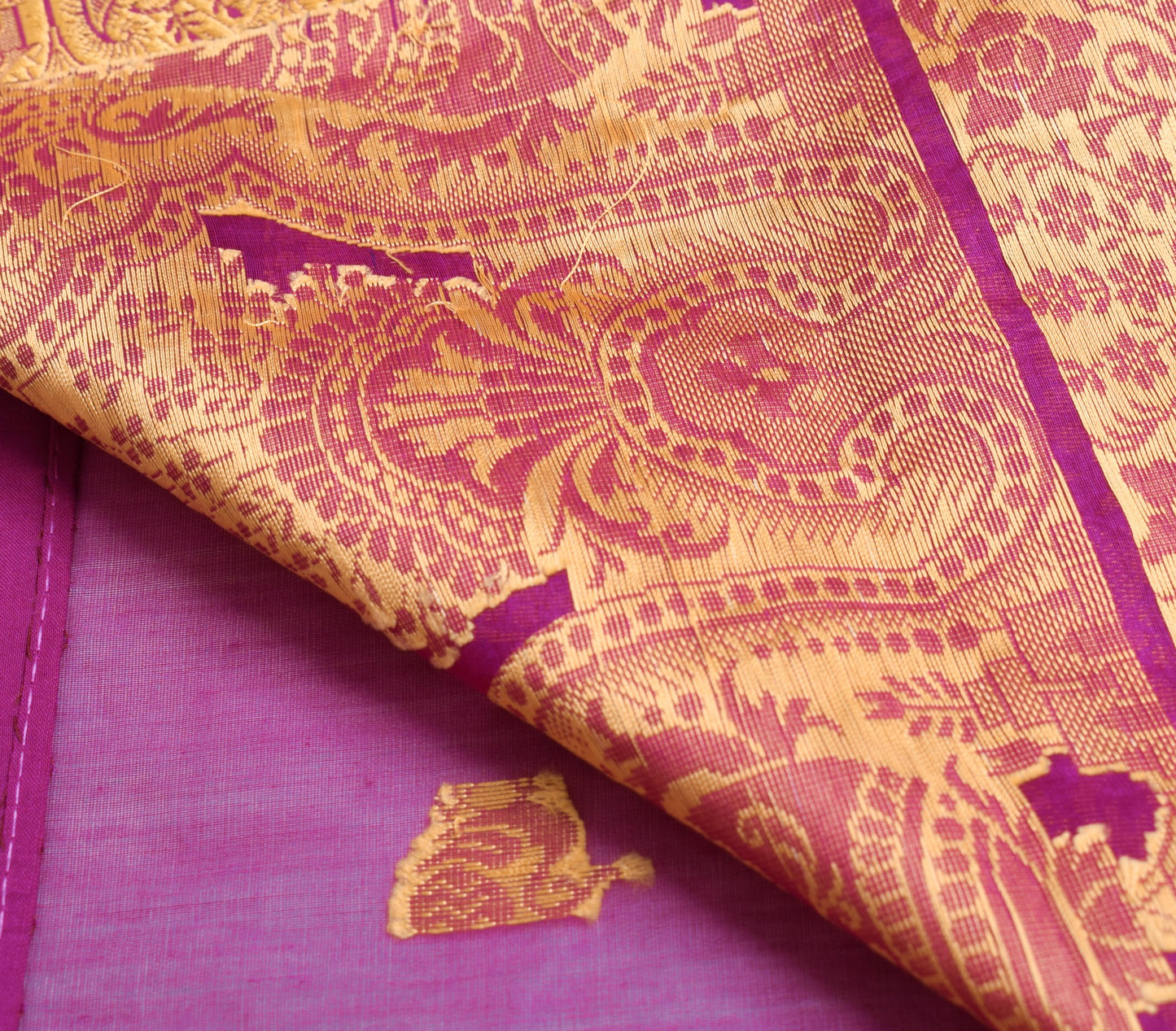 Sushila Vintage Pure Cotton Saree with Peacock Motifs Magenta Indian Sari Fabric