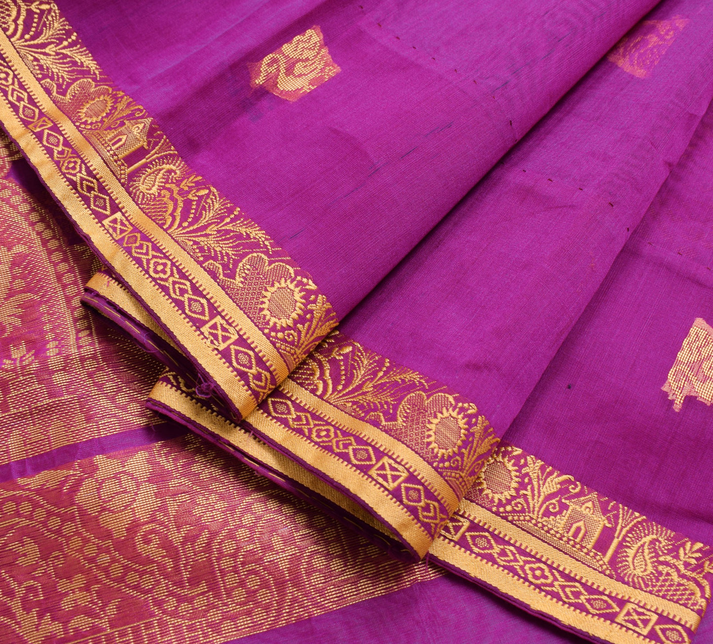 Sushila Vintage Pure Cotton Saree with Peacock Motifs Magenta Indian Sari Fabric