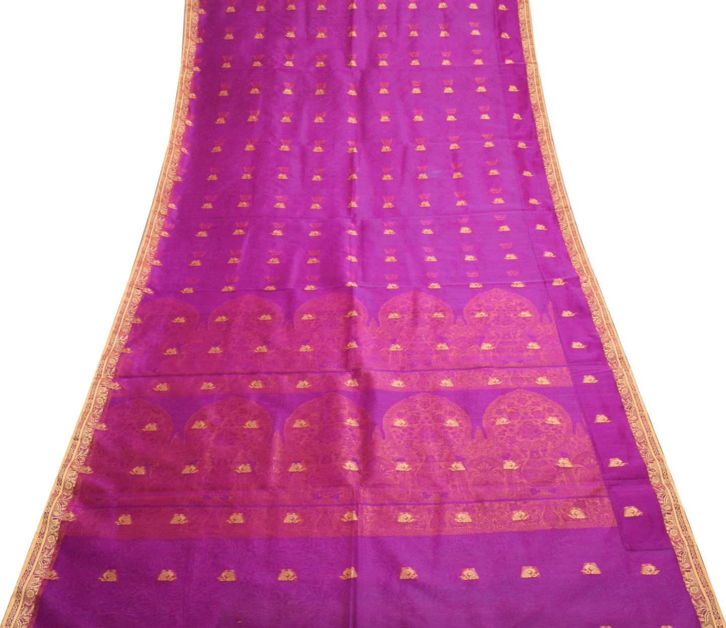 Sushila Vintage Pure Cotton Saree with Peacock Motifs Magenta Indian Sari Fabric