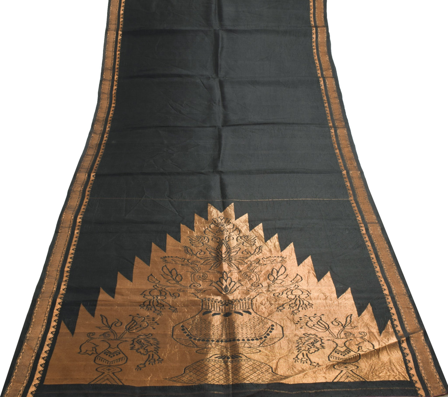 Sushila Vintage Black Classy Saree 100% Pure Silk Zari Brocade Sari Craft Fabric