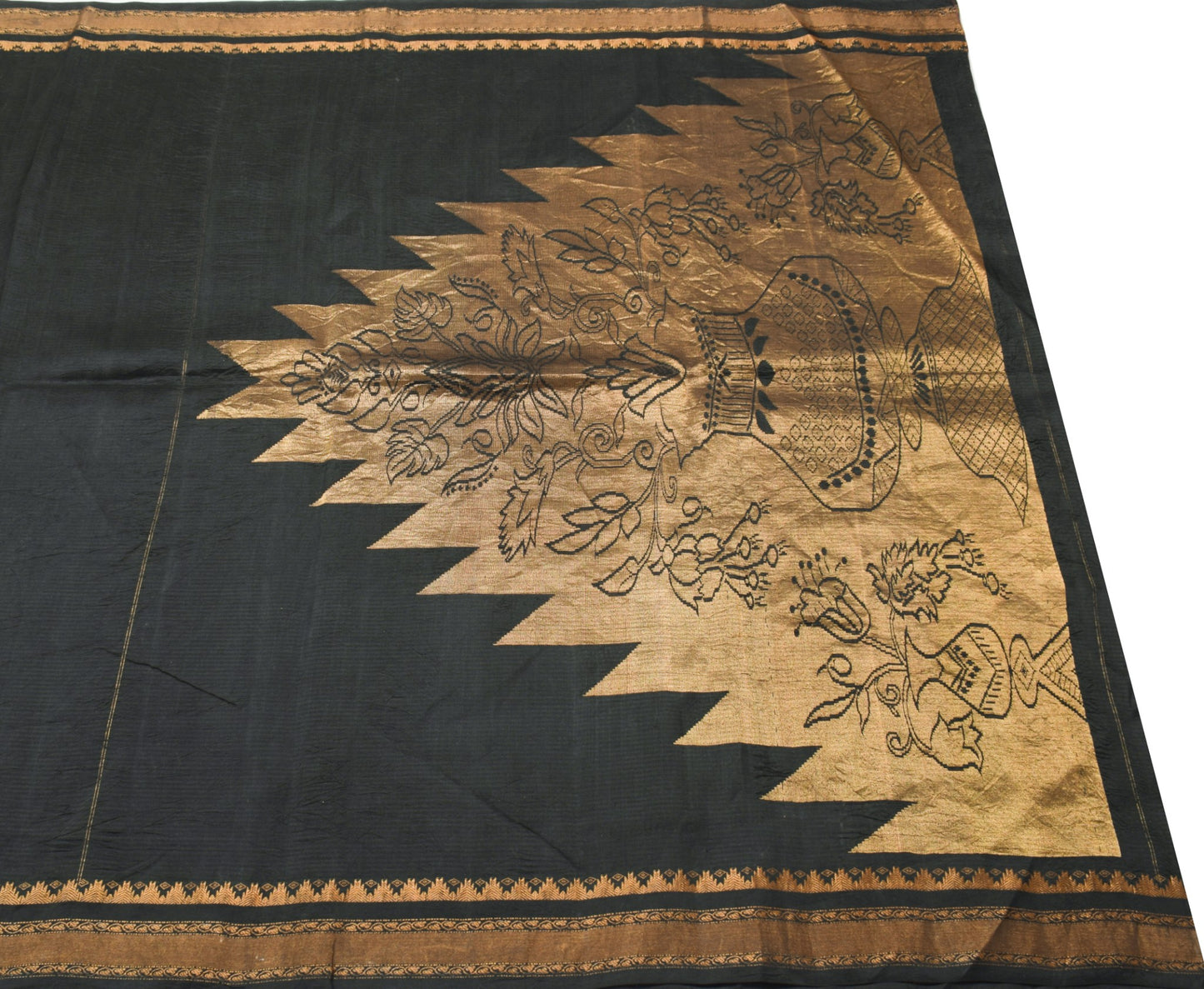 Sushila Vintage Black Classy Saree 100% Pure Silk Zari Brocade Sari Craft Fabric