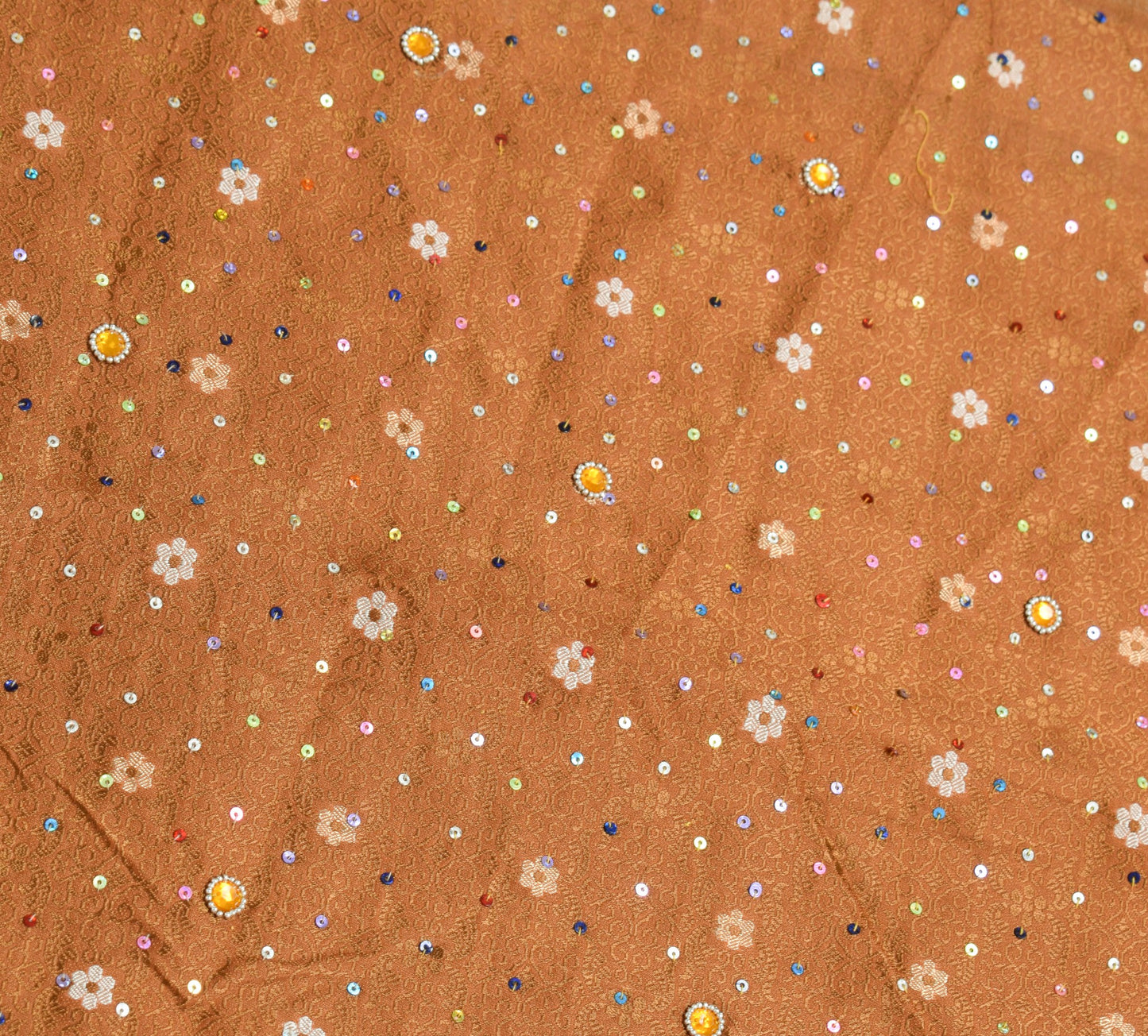 Sushila Vintage Brown Saree Pure Organza Silk Woven Sequins Beaded Sari Fabric