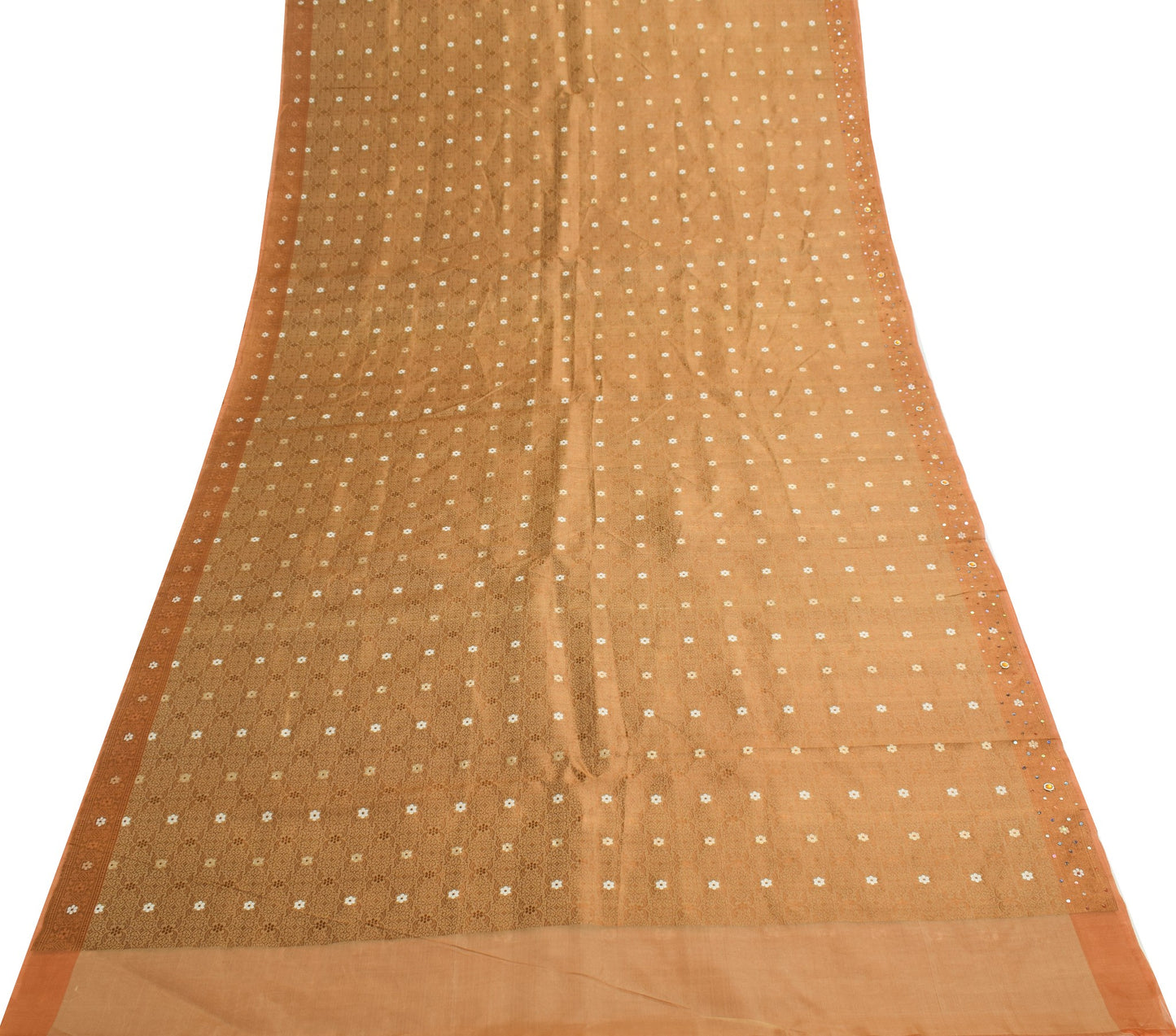 Sushila Vintage Brown Saree Pure Organza Silk Woven Sequins Beaded Sari Fabric