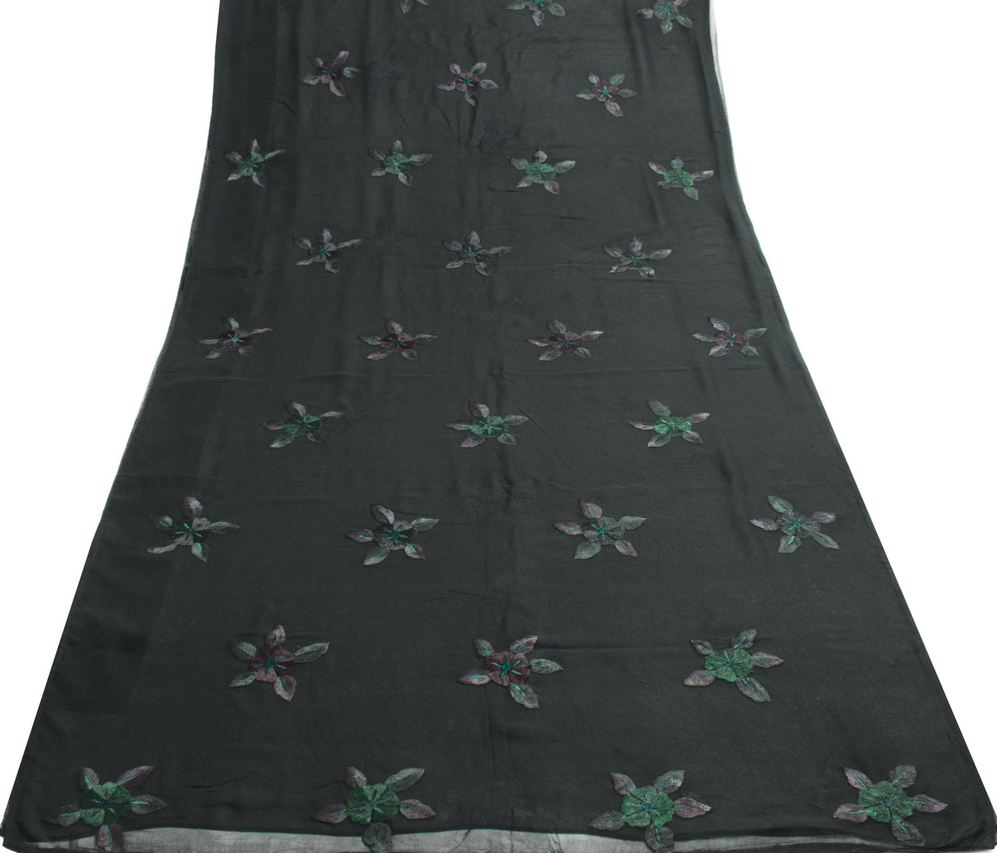 Sushila Vintage Black Floral Saree Pure Georgette Silk Embroidered Sari Fabric