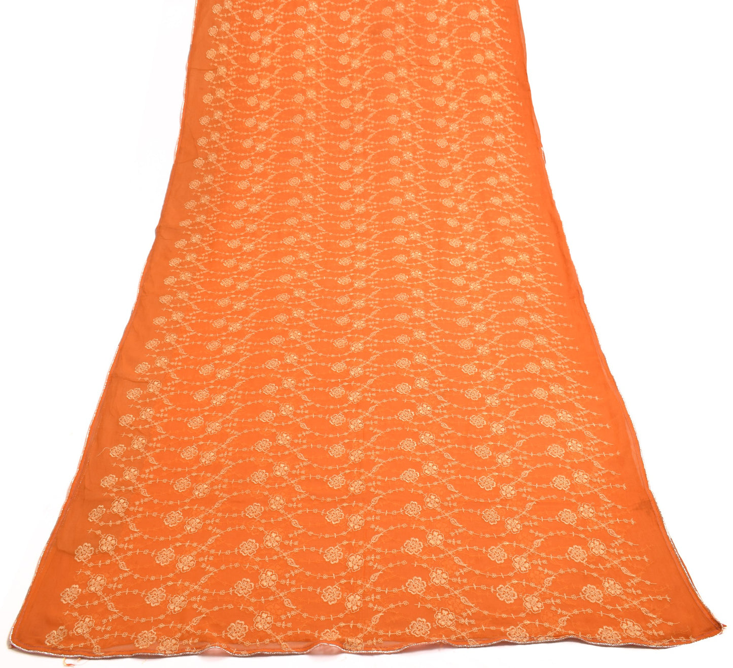 Sushila Vintage Orange Saree Pure Chiffon Silk Embroidered Floral 5YDSari Fabric