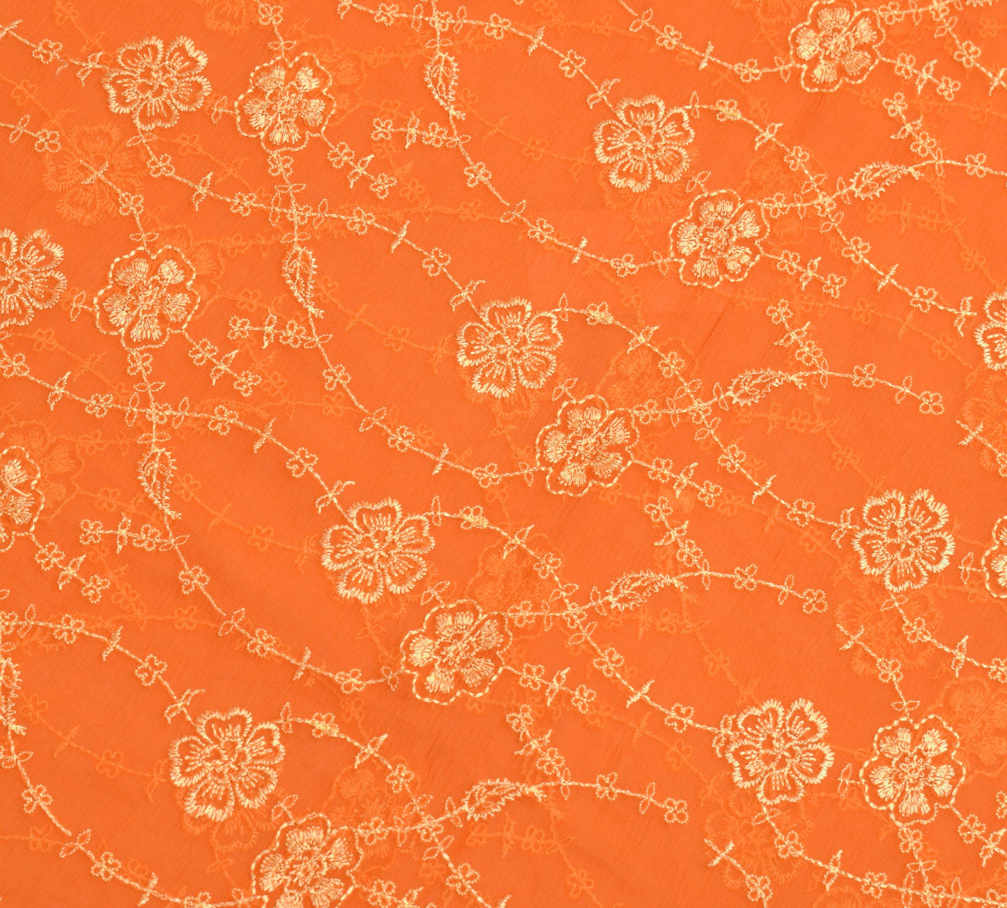 Sushila Vintage Orange Saree Pure Chiffon Silk Embroidered Floral 5YDSari Fabric