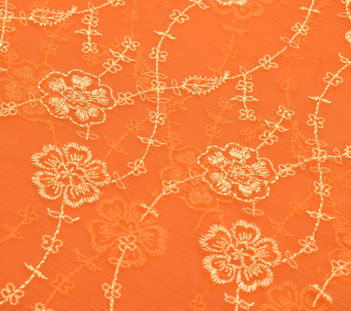 Sushila Vintage Orange Saree Pure Chiffon Silk Embroidered Floral 5YDSari Fabric