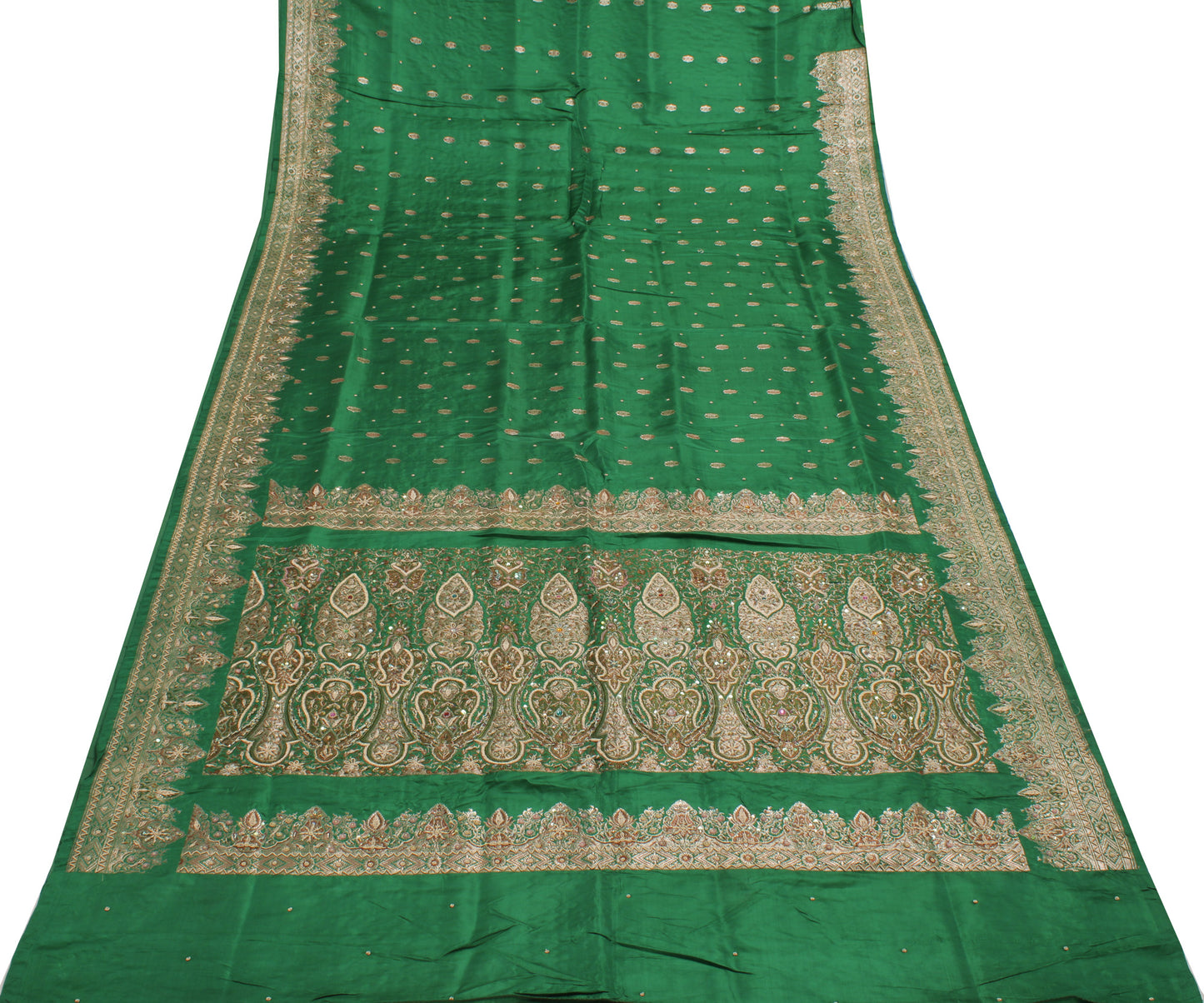 Sushila Vintage Heavy Saree Pure Satin Silk Banarasi Brocade Woven Sari Fabric