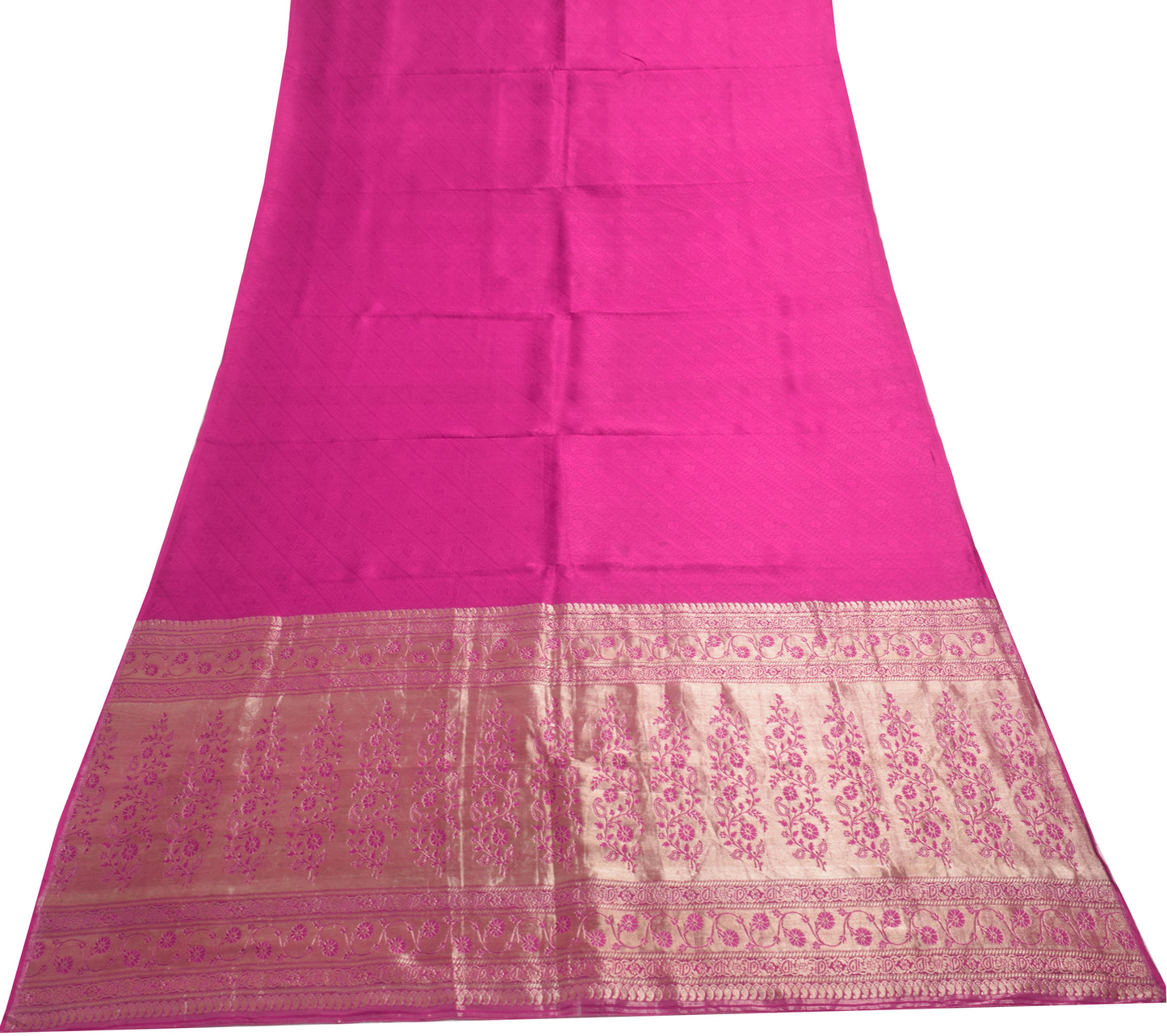 Sushila Vintage Heavy Saree Pure Satin Silk Banarasi Brocade Magenta Sari Fabric