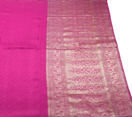 Sushila Vintage Heavy Saree Pure Satin Silk Banarasi Brocade Magenta Sari Fabric