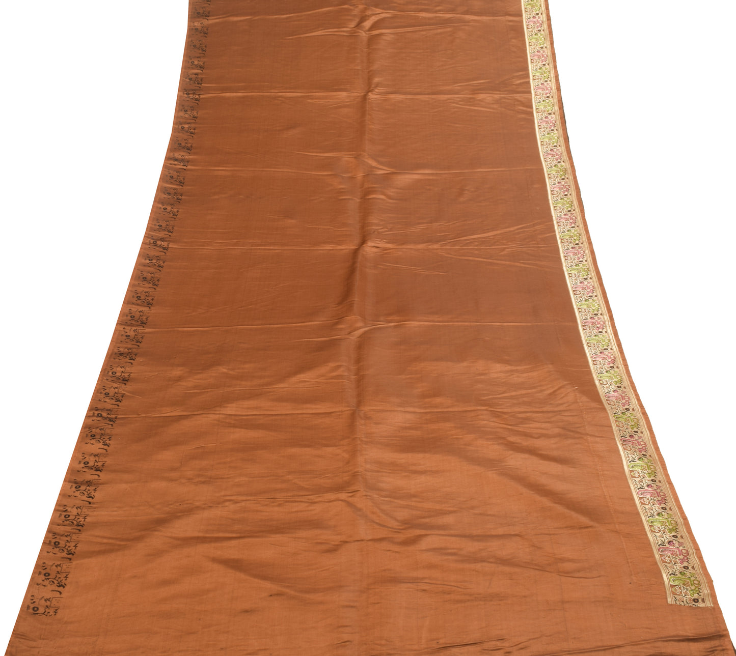 Sushila Vintage Brown Heavy Saree Pure Satin Silk Banarasi Brocade Woven Fabric