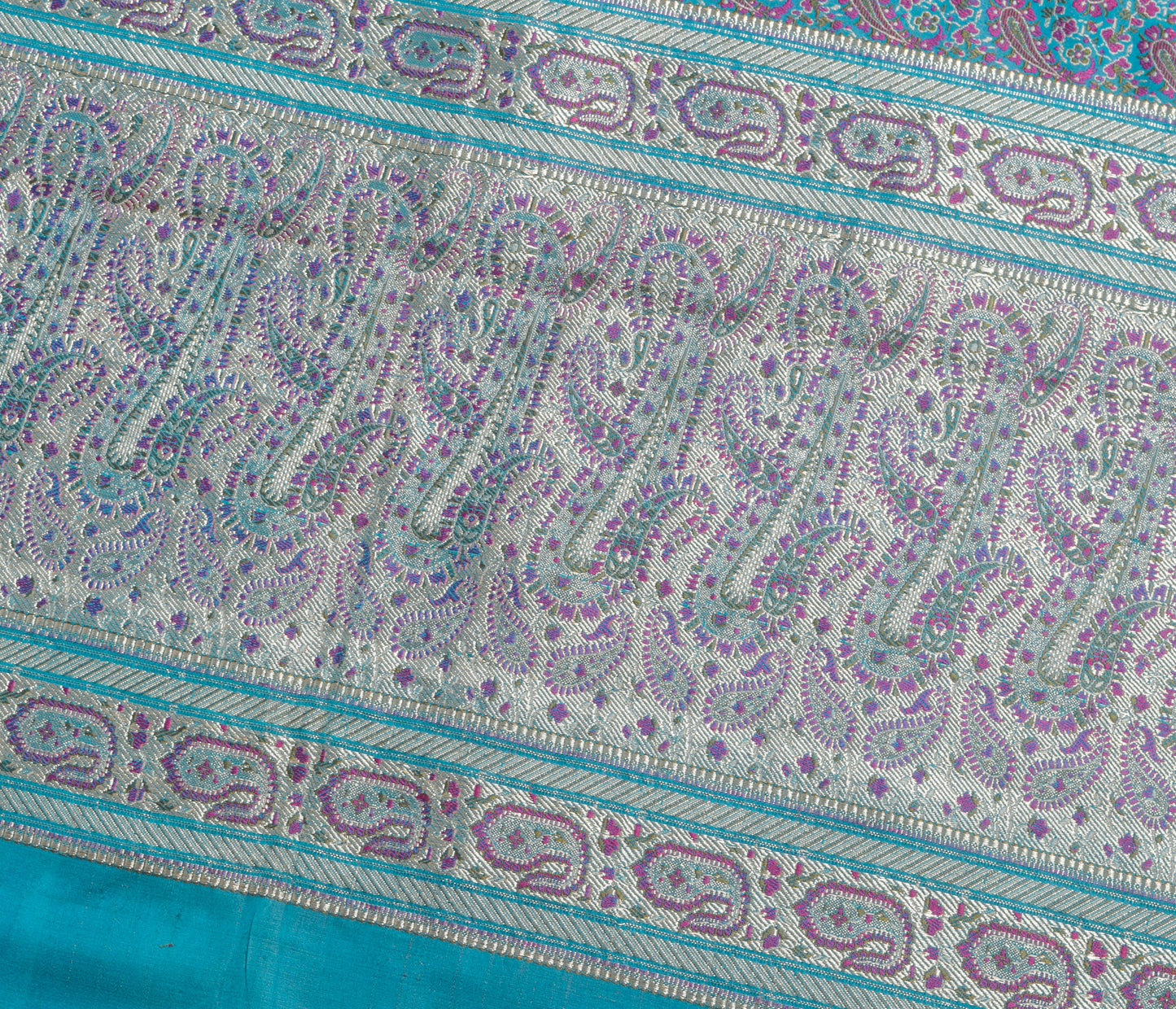 Sushila Vintage Heavy Saree Blue Pure Satin Silk Banarasi Brocade Woven Fabric