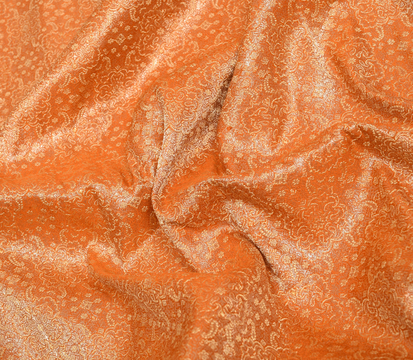 Sushila Vintage Orange Heavy Saree Pure Satin Silk Banarasi Brocade Sari Fabric