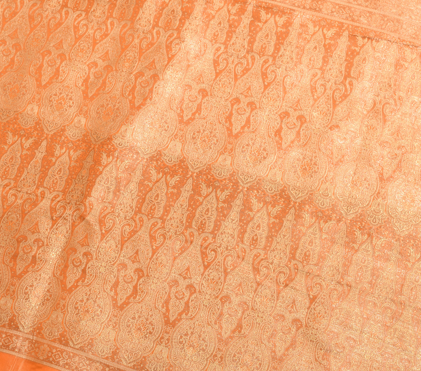 Sushila Vintage Orange Heavy Saree Pure Satin Silk Banarasi Brocade Sari Fabric