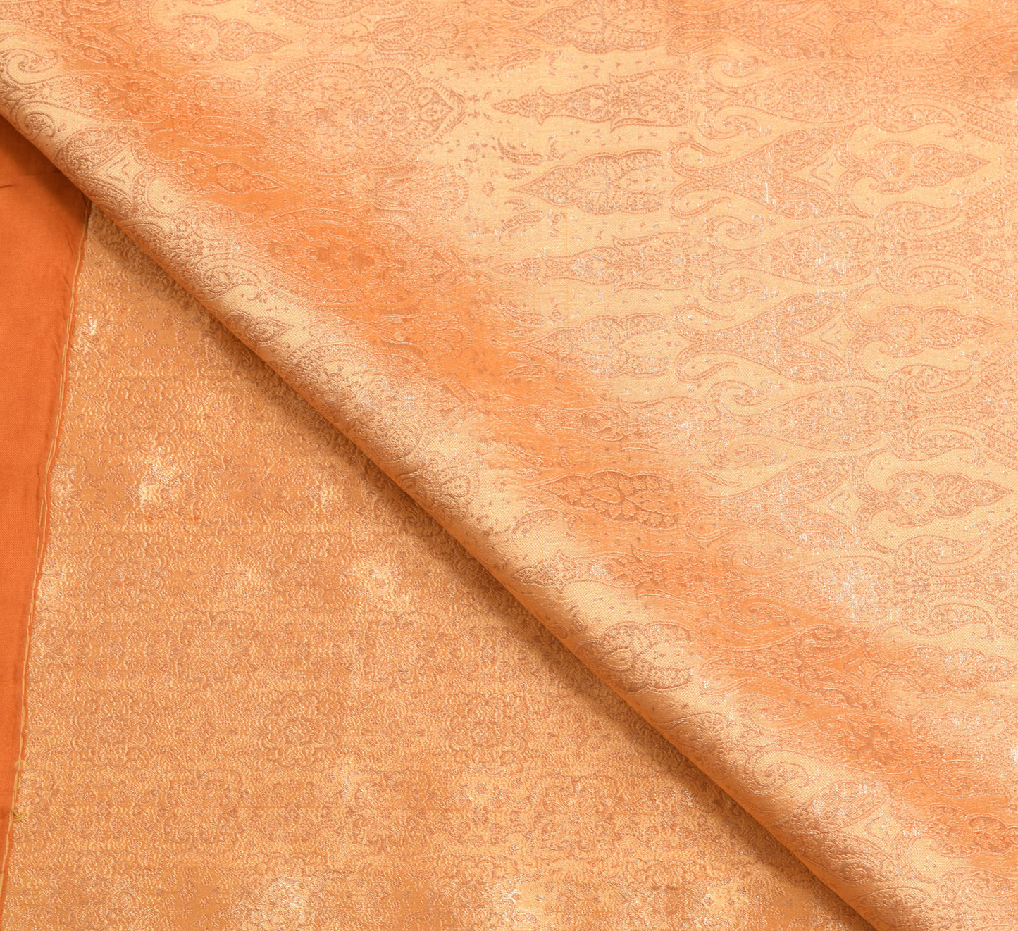 Sushila Vintage Orange Heavy Saree Pure Satin Silk Banarasi Brocade Sari Fabric