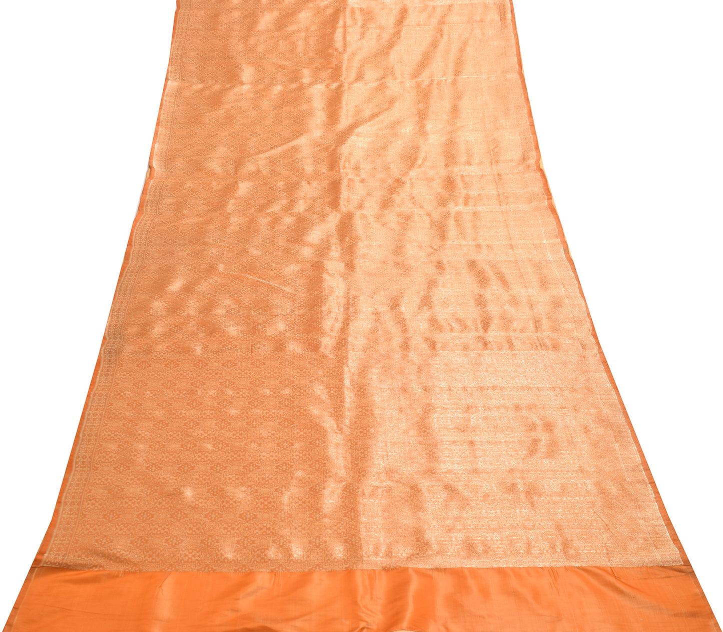 Sushila Vintage Orange Heavy Saree Pure Satin Silk Banarasi Brocade Sari Fabric