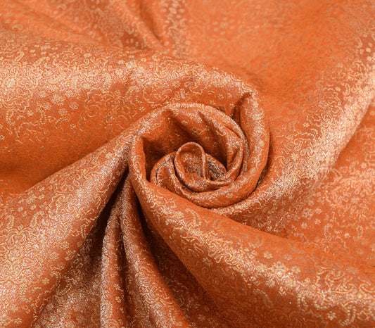 Sushila Vintage Orange Heavy Saree Pure Satin Silk Banarasi Brocade Sari Fabric