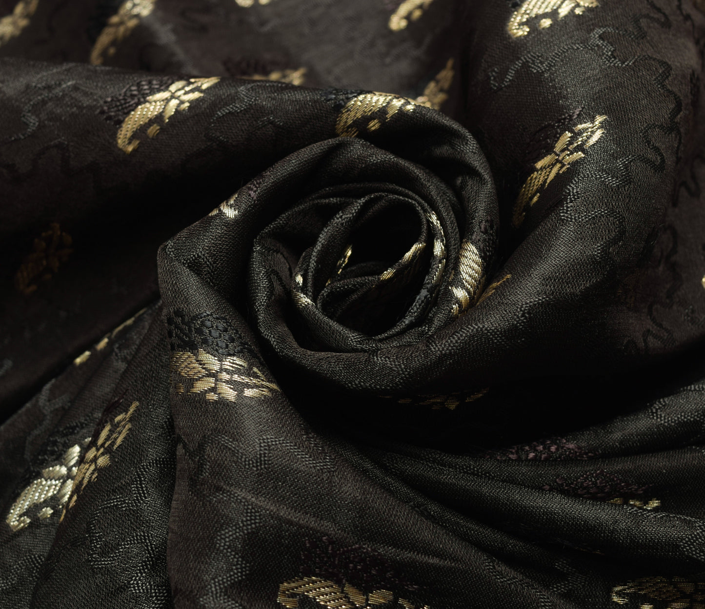 Sushila Vintage Black Heavy Saree Pure Satin Silk Banarasi Brocade Sari Fabric