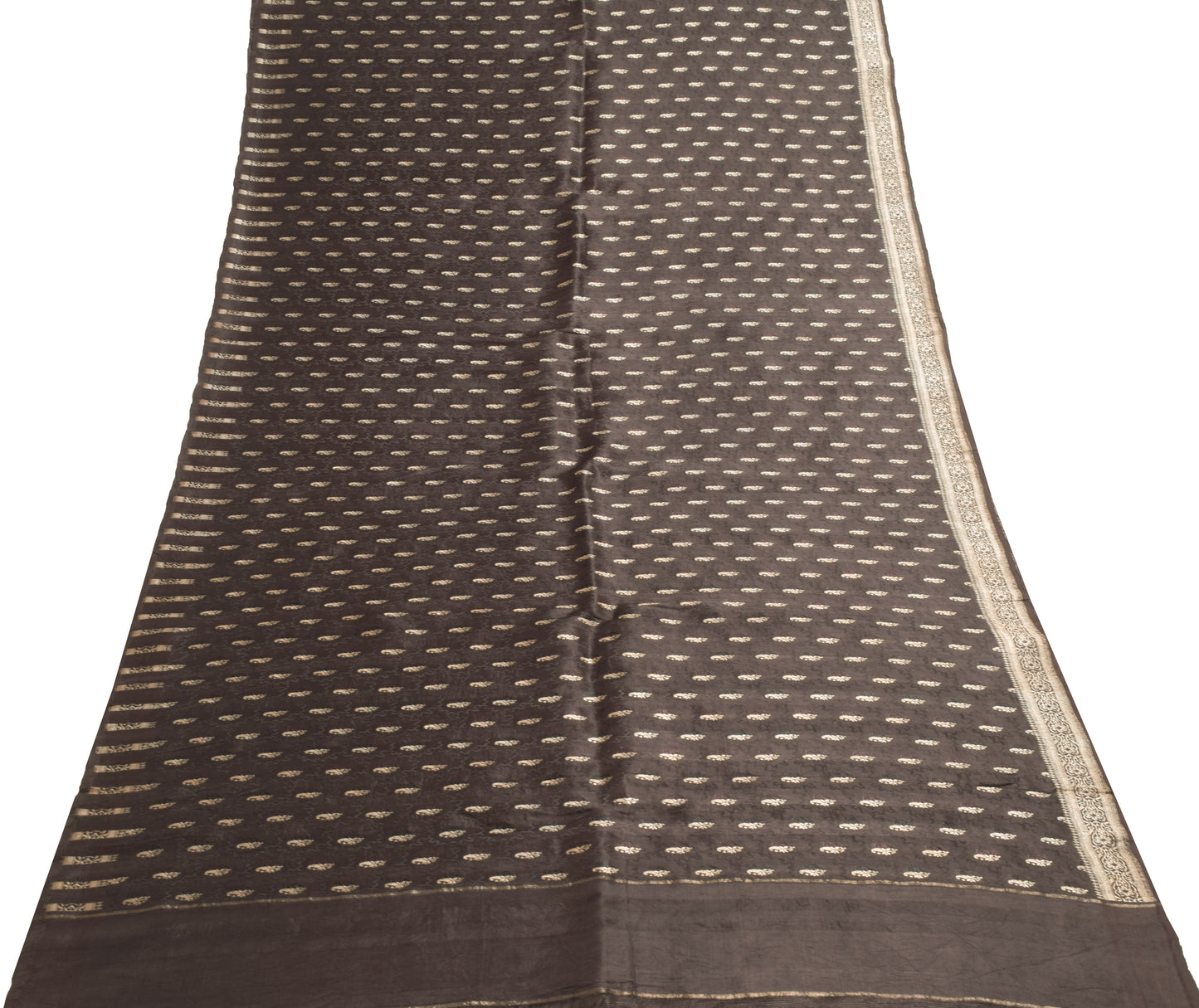 Sushila Vintage Black Heavy Saree Pure Satin Silk Banarasi Brocade Sari Fabric