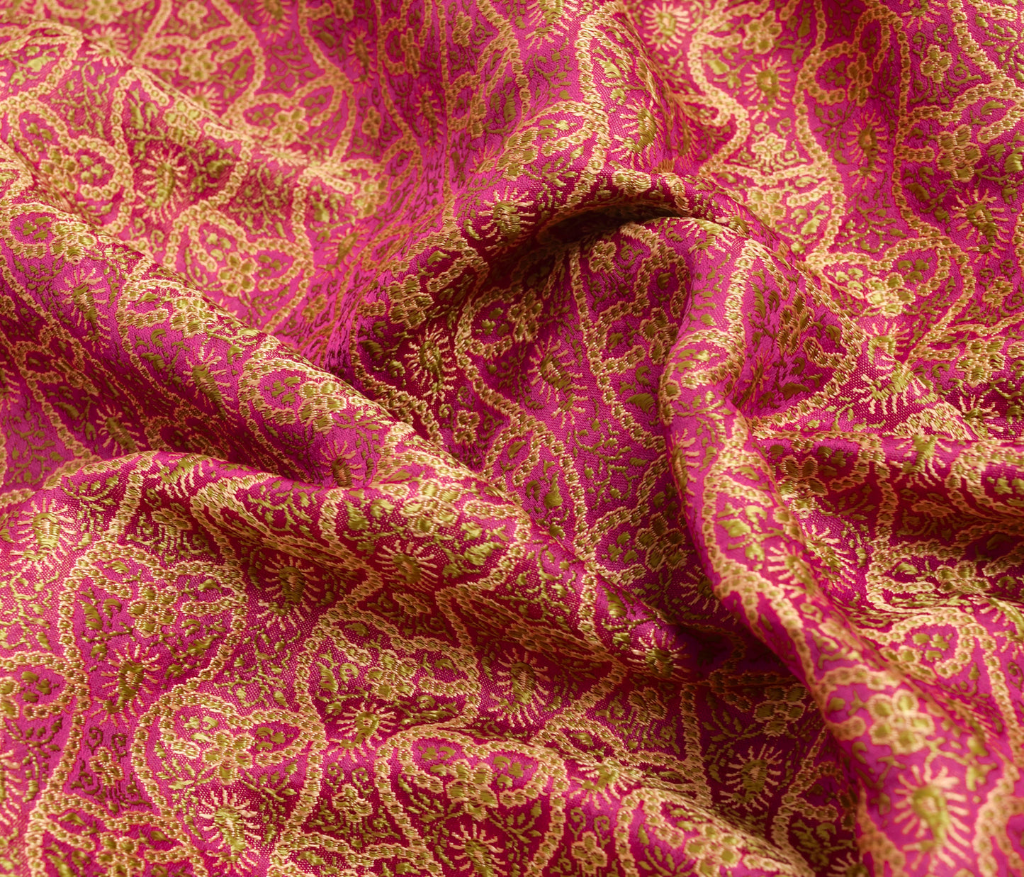 Sushila Vintage Heavy Saree Pure Satin Silk Banarasi Brocade Woven Pink Fabric