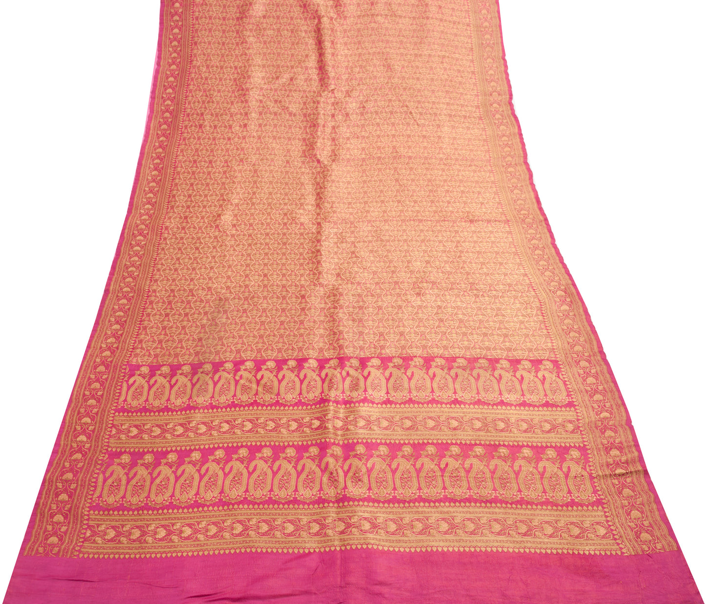 Sushila Vintage Heavy Saree Pure Satin Silk Banarasi Brocade Woven Pink Fabric